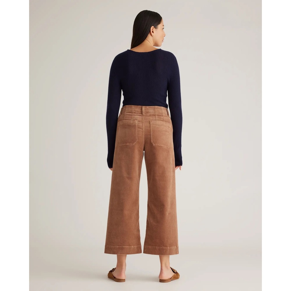 Quince Organic Stretch Corduroy Cropped Wide Leg Pants Womens 10 Warm Brown - Picture 3 of 11
